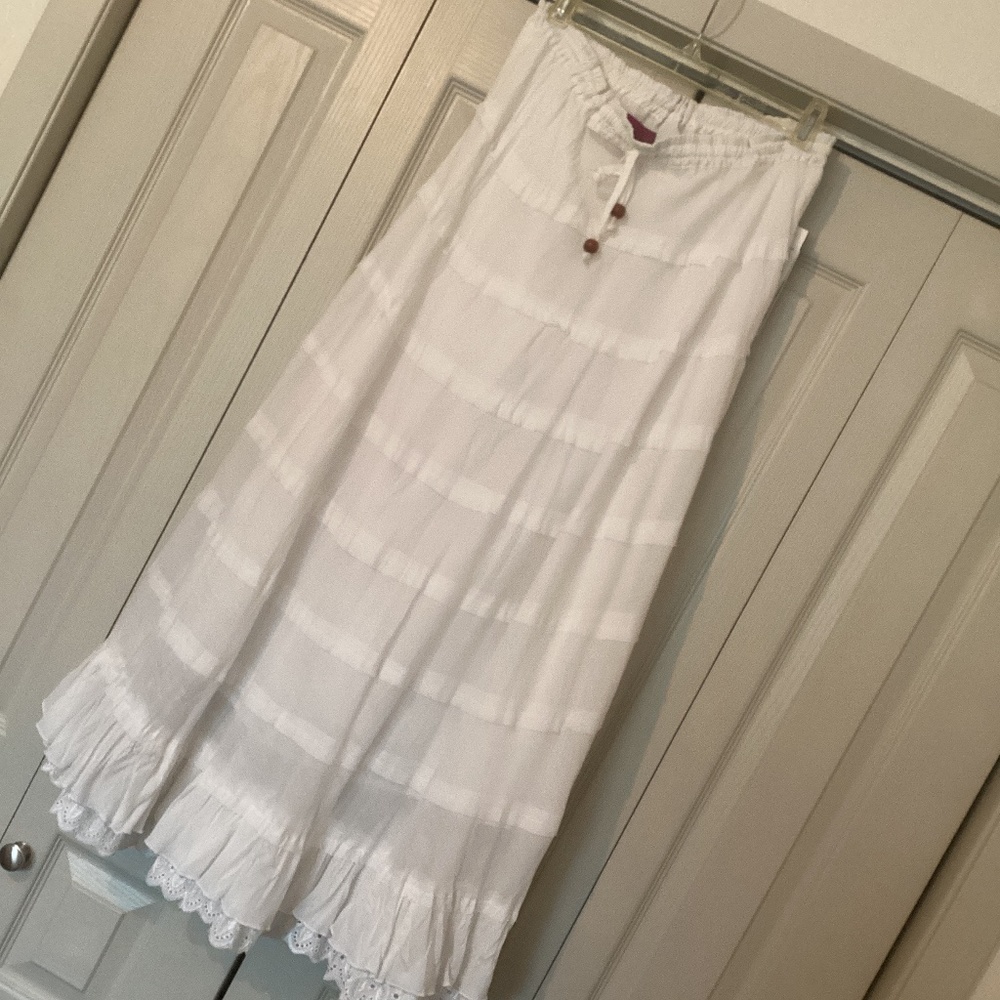 NWT Retro maxi Crinkle skirt, summer, white cotton, Medium, Mix Nouveau